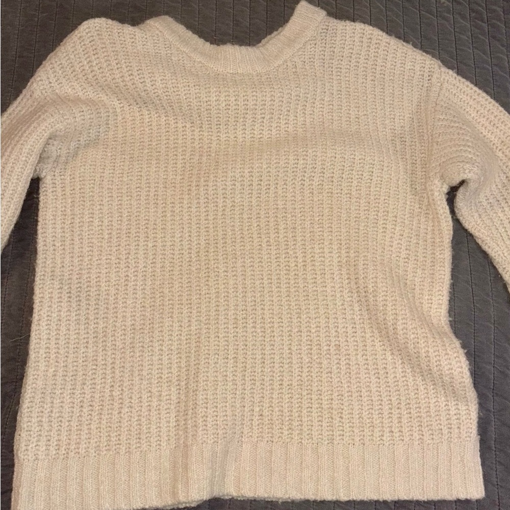 a.n.a Cream Textured Crew Neck Sweater